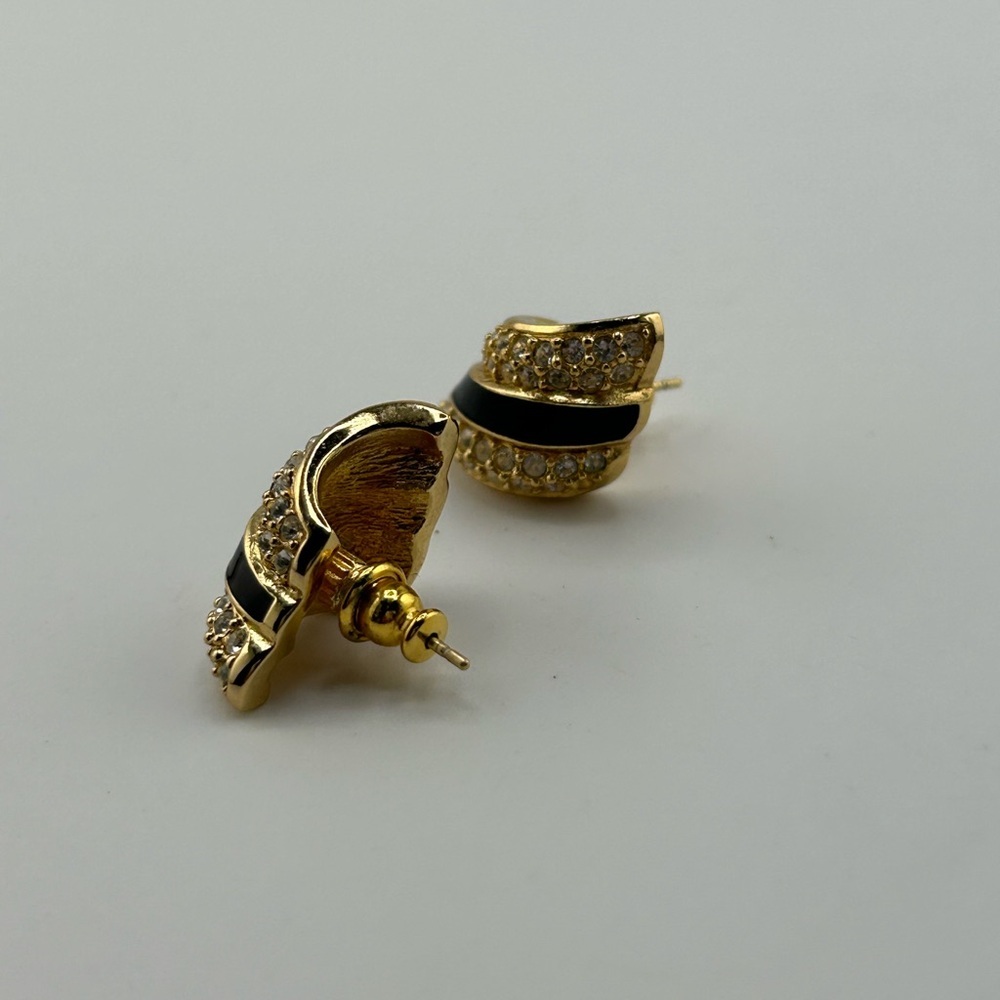 Christian DIOR Vintage earrings with crystals and black enamel - Picture 7 of 8